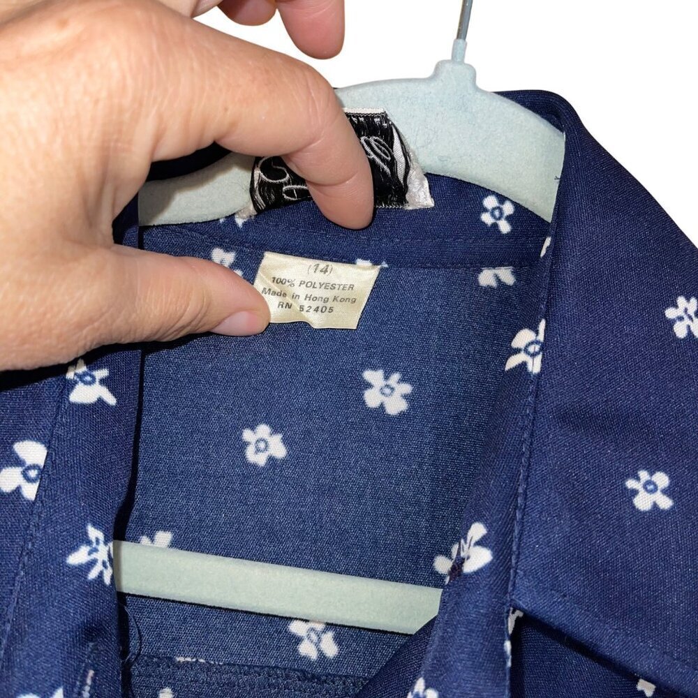 Parade Vintage 1970s Womens Shirt Dress Size Large Blue Floral Maxi Long Sleeve - Picture 5 of 9